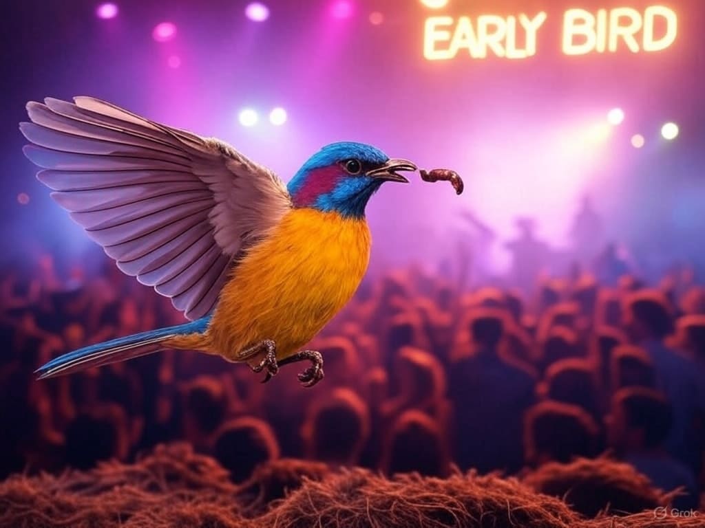 early bird tickets, sense of urgency, buy sooner, encouraging customers,